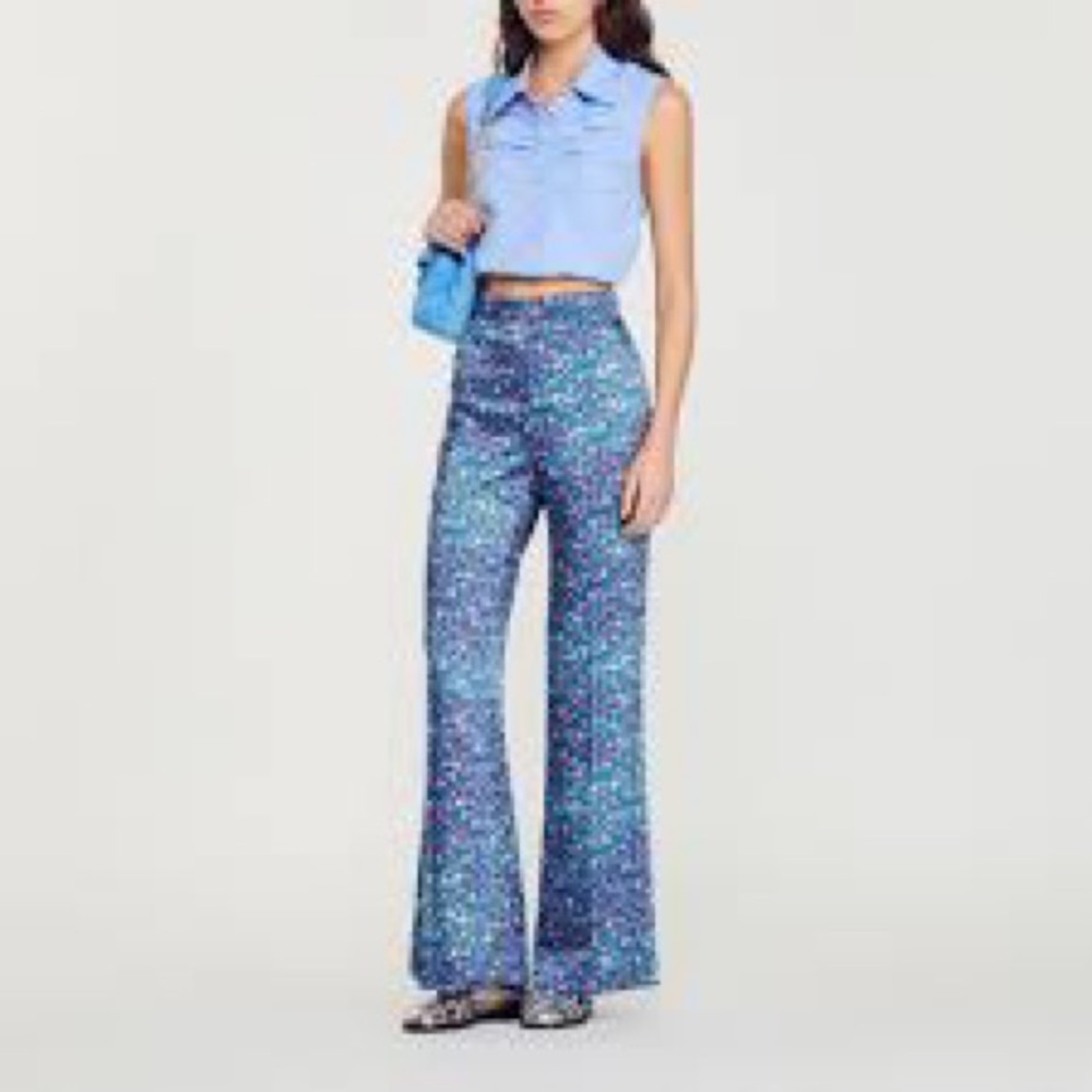 Sandro Flare Pants in Blue and Purple